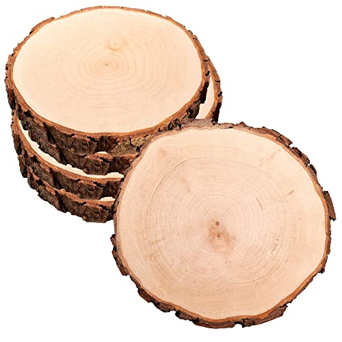 5er Set Baumscheiben aus echtem Holz mit Rinde, Runde Holzdeko Baumstamm Scheiben, Natürliche Holzscheiben zum Basteln, Schlichte Holzplatten als robuste Untersetzer