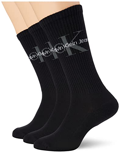 Calvin Klein Men's Rib 3 Pack Ecom Crew Sock, Black, One Size