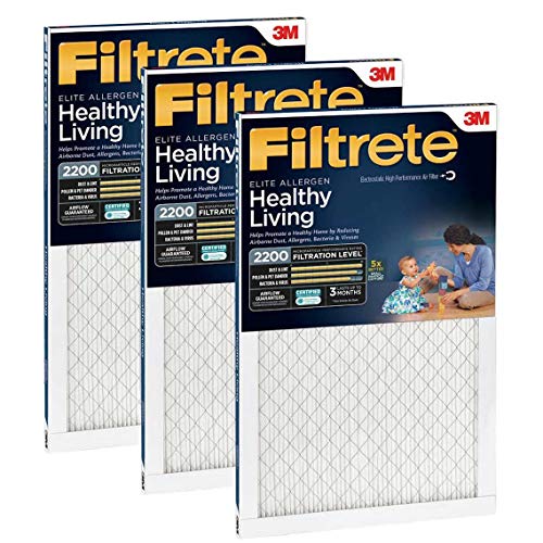 Filtrete MPR 2200 16 x 25 x 1 Healthy Living Elite Allergen Reduction HVAC Air Filter, Delivers Cleaner Air Throughout Your Home, 3-Pack