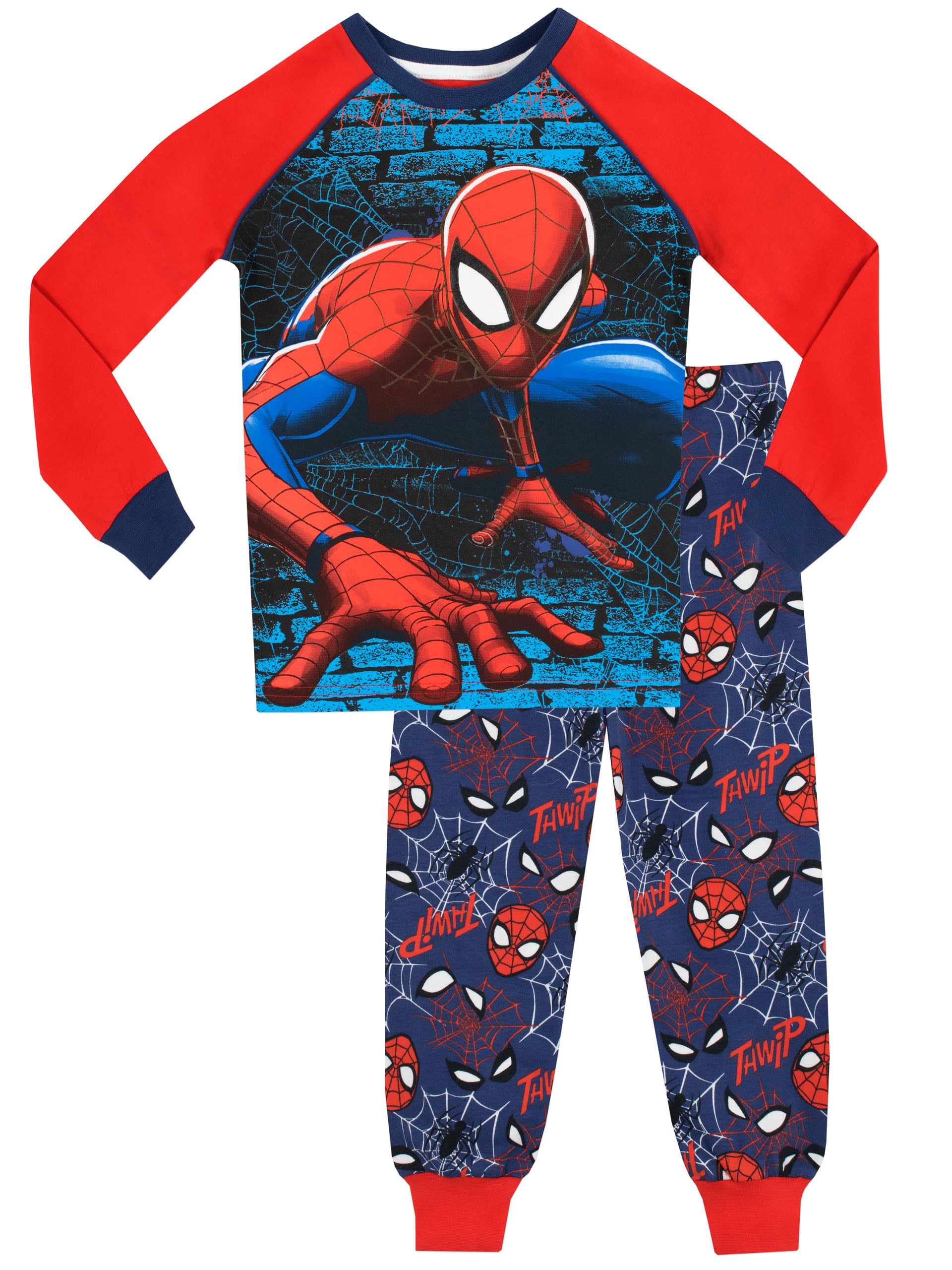 Spiderman Schlafanzug | Lang Pyjama Kinder Junge | Baumwolle Schlafanzug Jungen | Slim Fit Blau 104
