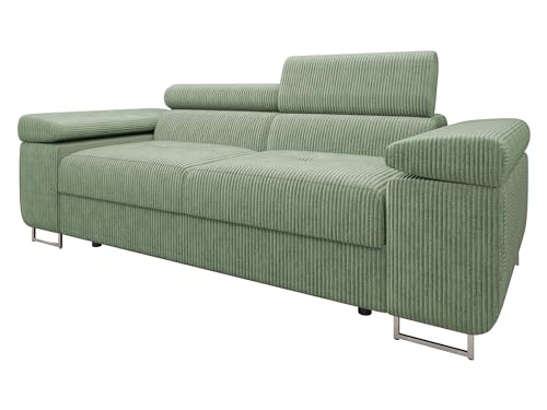 Mirjan24 Sofa Torezio Cord II mit Einstellbare Kopfstützen, Zweisitzer Polstersofa, Füße aus Metall Chrom, Sofagarnitur, Wohnlandschaft, Couchgarnitur (Poso 47)