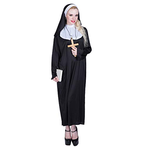 EraSpooky Damen Nonne Klosterfrau Kostüm Faschingskostüme Cosplay Halloween Party Karneval Fastnacht Kleid für Erwachsene