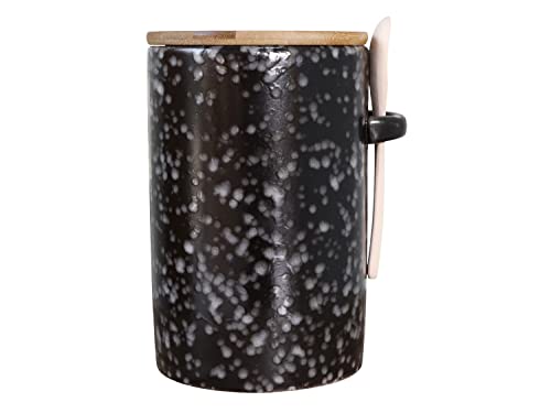 Chic Antique Vorratsdose Keramik mit Holz-Deckel und Löffel, Teedose, Keramikdose, Kaffeedose, Vorratsdose für Tee Kaffee Zucker, H15,5/L12/B10,5 cm Kohle
