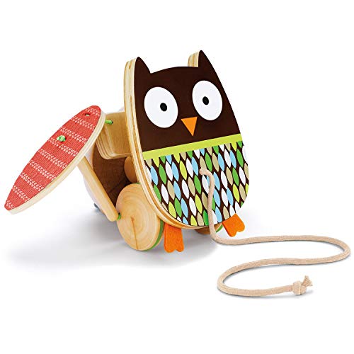 Skip Hop 184102 Nachziehtier aus Holz, Treetop Friends Flapping Owl Pull Toy