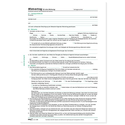 RNK 525 Vertragsformular Mietvertrag für Wohnungen, DIN A4 (40 Stück)