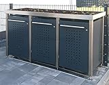 Edelstahl - Aluminium Mülltonnenbox mit Pflanzenwanne für 3 Tonnen (240L und 2x120L) (MW323RF) Antrazit, Mülltonnenverkleidung, Mülltonnenhaus