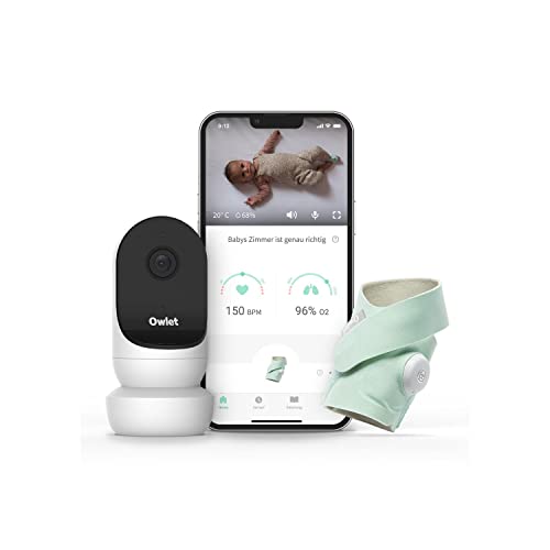 Owlet Babyphone Duo - Smart Sock + Neue Cam 2 Kamera mit Weinen-meldungen - Baby-Socke mit Pulsoximeter Funktion + mobiles Videobabyphone im Bundle mit App