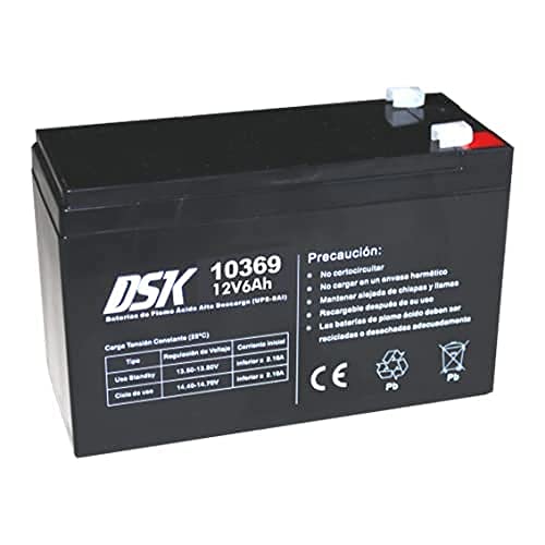 DSK 10369 - Versiegelte wiederaufladbare AGM-Bleibatterie 12V mit 6Ah. Ideal für Auto- und Elektromotorräder für Kinder, Motorroller, USV-Systeme, Sicherheits- und Kommunikationssysteme…