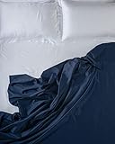LENZUOLISSIMI - Queen-Bettlaken für Doppelbett, aus Baumwollsatin, Fadenzahl 300, 240 x 290 cm,, Marineblau