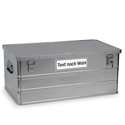 Alutec Aluminumbox Classic 142 Liter inkl. Wunschtext Aufkleber von Betriebsausstattung24® | BxHxT: 89,5 x 37,5 x 49,5 cm | Material: Aluminium | Transportkiste mit zwei Zylinderschlössern