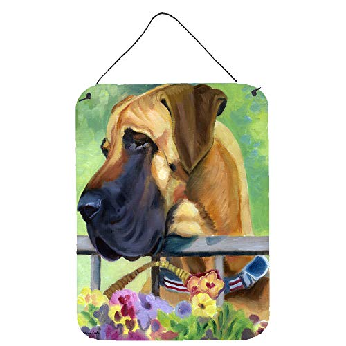 Caroline's Treasures 7311DS1216 Kunstdruck, Motiv Deutsche Dogge, Naturohren Rehkitz in Blumen, Wand- oder Türbehang, 40,6 x 30,5 cm, mehrfarbig