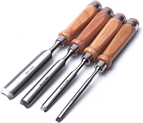 4-teiliges Holzschnitzwerkzeug-Set 8 mm 12 mm 18 mm 25 mm kreisförmige Holzschnitzbeitel Chrom-Vanadium-Stahlklinge Holzbeitel Meißel für Werkzeuge Drehwerkzeuge