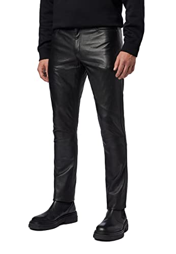 RICANO Slim Fit, Herren Lederhose in 5-Pocket Jeans Optik aus echtem Lamm Nappa Leder (Glattleder) (Schwarz, Grau, Cognac Braun) (Schwarz, 40)