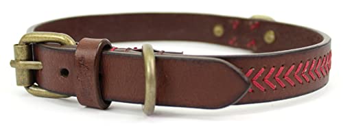 Rawlings | Baseball Stitch Leather Dog Collar | Medium - 20.25” | Brown