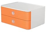 HAN Schubladenbox Allison SMART-BOX mit 2 Schubladen und Trennwand, Kabelführung, stapelbar, Utensilienbox für Büro, Schreibtisch Küche, möbelschonende Gummifüße, 1120-81, hochglänzend apricot orange