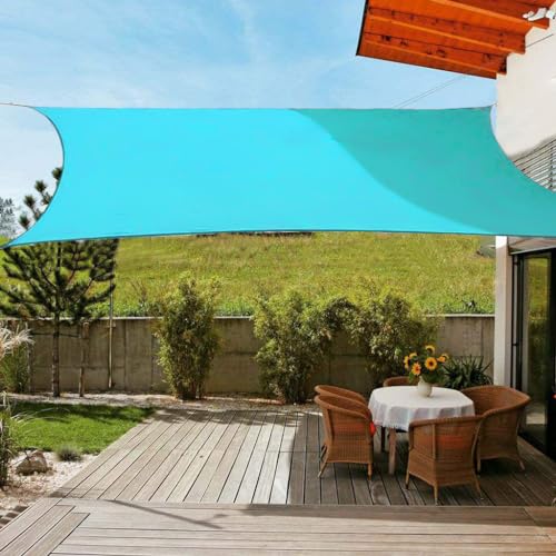OldPAPA Sonnensegel Rechteckig Sonnenschutz Block 95% UV Wasserdicht Garten Balkon Schwimmbad Leichtgewicht Überdachung mit Freiem Seil Blau 2x3m