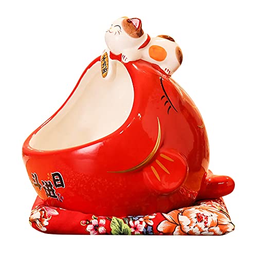 OUHUAN Keramik Katze SüßIgkeiten Box SüßE Katze Box Zur Aufbewahrung Spardose Chinesische Hause Dekor für Reichtum und