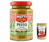 6x Mutti Pesto Verde Pomodori Verdi Grünes Tomatenpesto Pasta Sauce 100% italienische Tomate Glas 180g Würzsaucen mit Cashewnüssen, Grana Padano und Pecorino Romano + Italian Gourmet polpa 400g