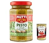 12x Mutti Pesto Verde Pomodori Verdi Grünes Tomatenpesto Pasta Sauce 100% italienische Tomate Glas 180g Würzsaucen mit Cashewnüssen, Grana Padano und Pecorino Romano + Italian Gourmet polpa 400g
