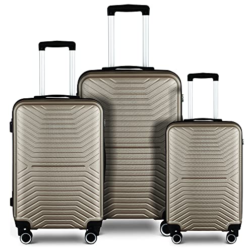 SPOFLYINN 3-teiliges Hartschalen-Gepäck-Set, 50,8 cm/61 cm/71,1 cm, erweiterbar, Hartschale, leicht, langlebig, mit 360-Grad-Drehrädern und TSA-Schloss, Champagner wie abgebildet, Einheitsgröße,
