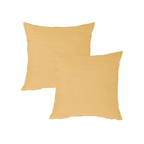 Haus und Deko Kissenbezug 60x60 cm Gelb Leinen-Optik 2er Set Kissenbezüge einfarbig für Schlafzimmer Wohnzimmer Kissenhülle versteckter Reißverschluss Dekoratives Sofakissen