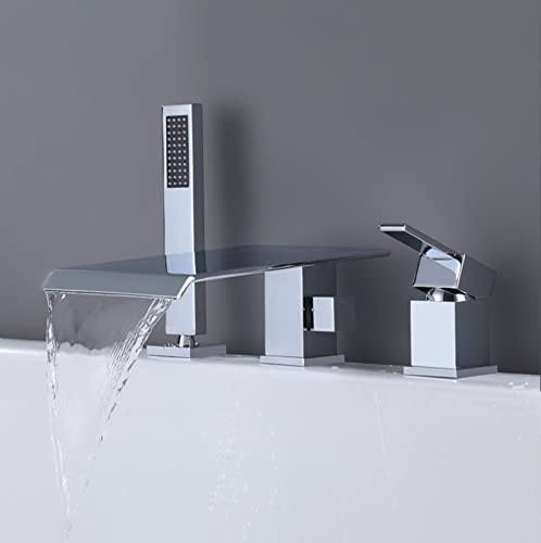 Duschset, 3-Loch-Duschmischbatterie-Set für die Badewanne, Badezimmerarmaturen, Badewannen-Duschmischer, Doppelfunktion, Chrom