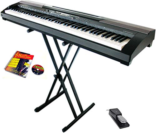 Clifton Stage Piano mit Sustainpedal, Netzteil und doppelstrebigen Keyboardständer, Notenbuch und Karaoke CD