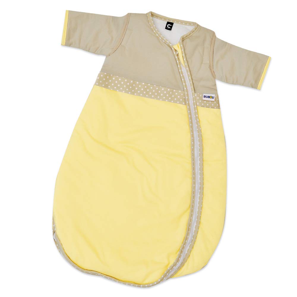 Gesslein 771065 Bubou Babyschlafsack mit abnehmbaren Ärmeln: Temperaturregulierender Ganzjahreschlafsack für Neugeborene, Baby Größe 70 cm, gelb/creme/Punkte weiß