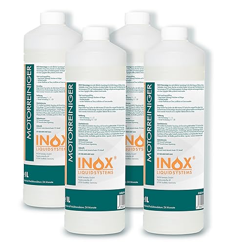 INOX® Motorreiniger - 4x1L Konzentrat – Reiniger-Konzentrat für den Motor - Motorraum Reiniger & Entfetter - Motorsystemreiniger & Pflege von Auto, Motorrad & anderen Kfz