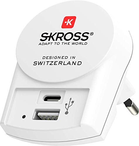 Netzadapter Skross Europa auf USB-Ausgang und USB-C weiß