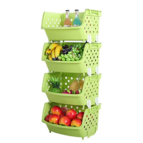 Riva776Yale 4 Stück Single-Deck Kunststoff Universal Stapelkiste Obst Gemüse Aufbewahrungsbox Küche Ablagekorb Regal Stapel- und nestbar - Grün