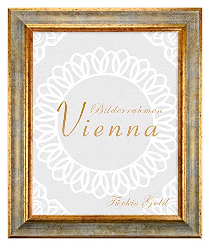 BIRAPA Bilderrahmen Vienna aus Massivholz 24x30 cm in Türkis Gold Größen