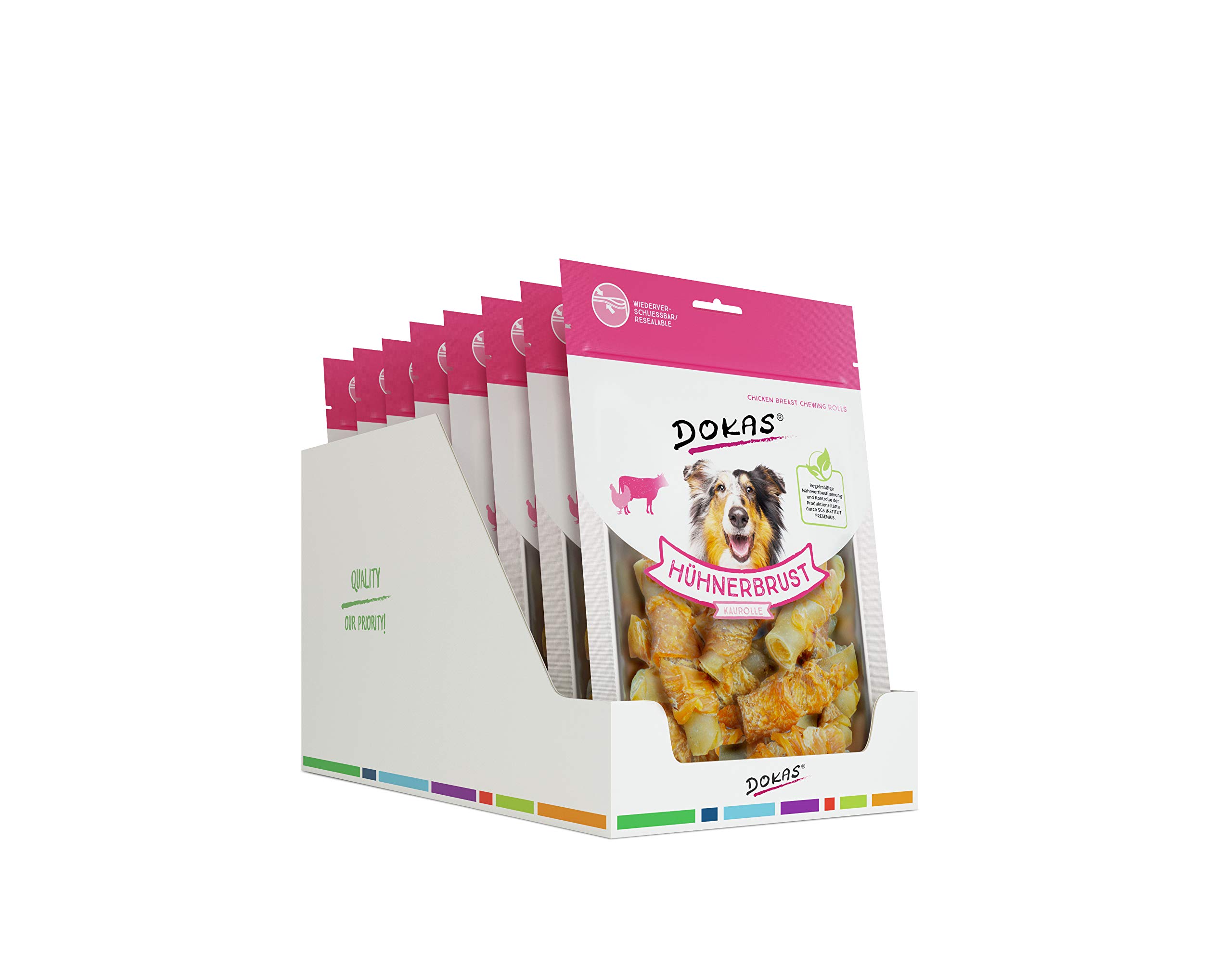 DOKAS Getreidefreier Premium Kausnack mit Hühnerbrust für Hunde – Ideal für zwischendurch, 8 x 250 g