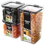 Sistema TRITAN, luftdichte Aufbewahrungsbehälter für die Küche und Vorratskammer | 3 quadratische Kunststoff-Lebensmittelbehälter mit Deckel (1 x 1,3 l und 2 x 700 ml)