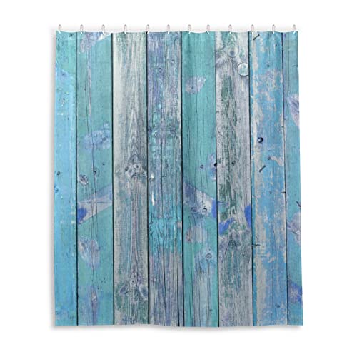 Blauer Sommer-Duschvorhang aus Holz, 152,4 x 182,9 cm, Badezimmer-Dekor, wasserdichte Stoff-Duschvorhänge mit Haken