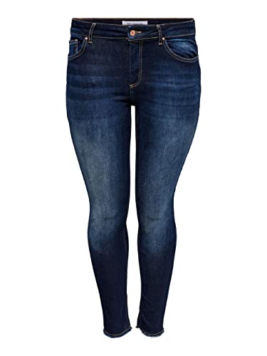 ONLY CARMAKOMA Damen Skinny Jeans Große Größen | Curvy Plus Size Ankle Denim | Stone Washed Übergröße, Farben:Dunkelblau, Größe:54W / 32L
