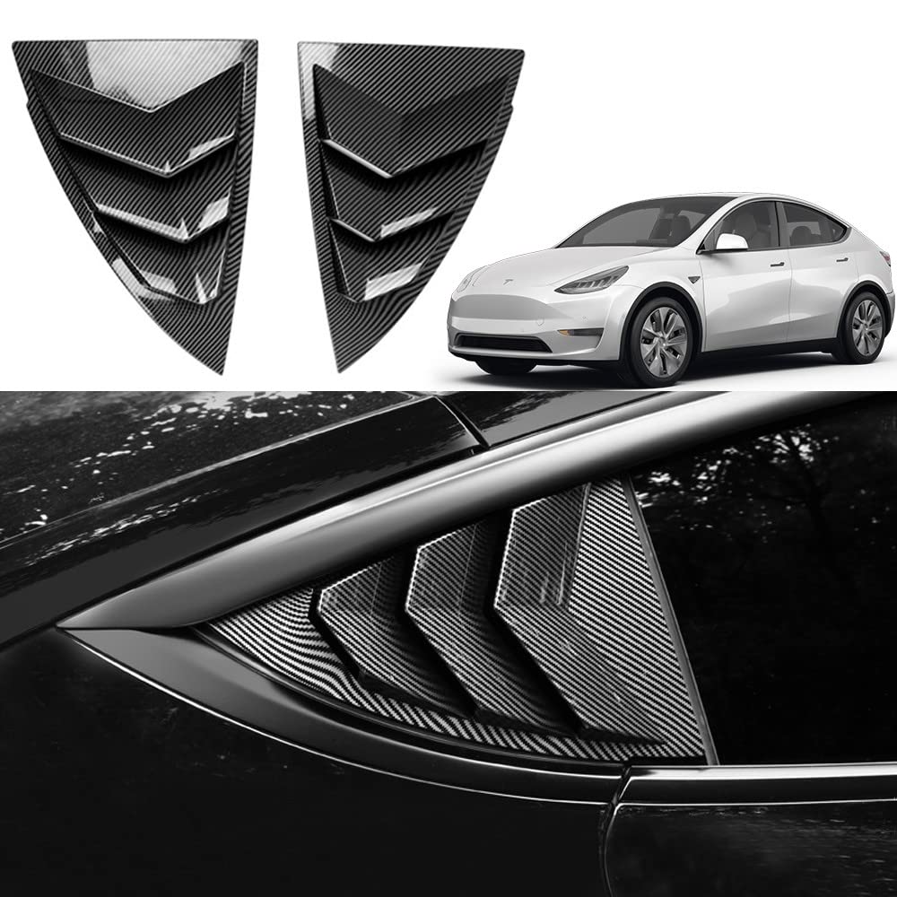 Hintere Seitenfenster Lamellen für Tesla Model Y 2019-2023, 2PCS SBS Air Vent Scoop Louvers Window Scoop Louvers Covers Sun Rain Shade Vent Cool-Style Model Y Exterieur-Zubehör(Carbon Fiber)