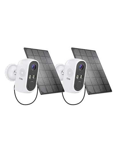 ZOSI 2er 2K Überwachungskamera Aussen Akku Solar, 3MP Kamera Überwachung Aussen mit Farbige Nachtsicht, KI-Personenerkennung, 2-Wege-Audio