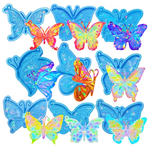 Xidmold 9 STK Holografisch Epoxidharz Formen, Schmetterling Silikonformen Epoxidharz Holografisch, Schmetterling Anhänger Harz Formen, Holografisch Harz Ggießen Formen für Schlüsselanhänger