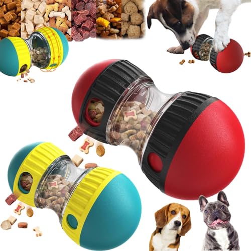 Wjfrnk Schönes interaktives Hundespielzeug und Hunde-Puzzle-Spielzeug, perfekte Alternative zu langsamen Fressnäpfen, um das Verdauungssystem von Haustieren zu verbessern, Leckerli-Spender (Rot +