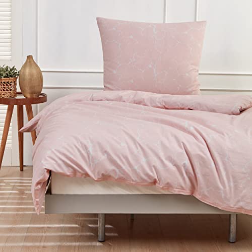 Bettwäsche Bettgarnitur Bettbezug Bedruckt Baumwolle 135x200 155x220 200x200, Größe:200 x 200 cm, Design Bettwäsche:Marmor Rosa