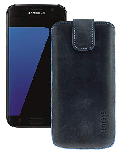 Suncase Original Etui Tasche für | Samsung Galaxy S7 | mit ZUSÄTZLICHER Hülle/Schale/Bumper *Lasche mit Rückzugfunktion* Handytasche Ledertasche Schutzhülle Case Hülle in Pebble-Blue