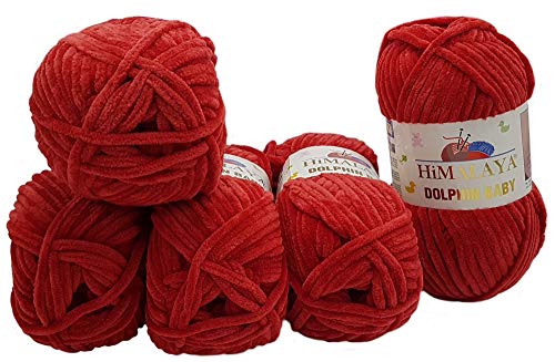 5 x 100 Gramm Himalaya Dolphin Strickwolle, Babywolle , 500 Gramm Wolle Super Bulky (rot 80352)