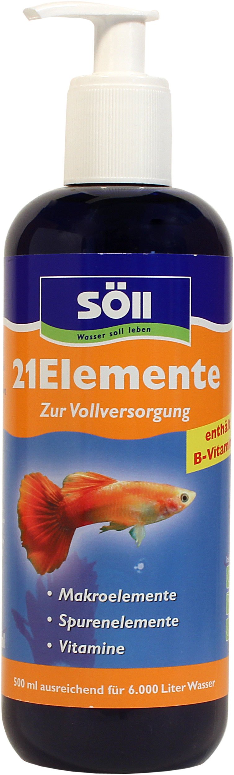 Söll 81294 21Elemente, 500 ml - Vitalstoffe für Aquarienfische/Fischpflegemittel und Wasseraufbereiter/spendet Mineralien, Spurenelemente und Vitamine für gesunde Fische und Pflanzen