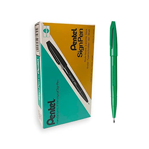 Pentel S520-D Sign Pen Faserschreiber, 0,8 mm Strichstärke, grün, 12er Pack