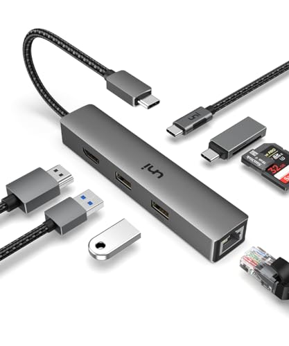 uni 6-in-1 USB C Hub mit 4K HDMI, 100W PD, Ethernet hub, USB-C Daten, 2xUSB3.0 Datenports für MacBook Pro, MacBook Air, iPad Pro usw.