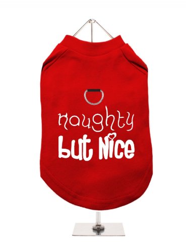 ''Christmas: Naughty But Nice'' UrbanPup Hunde-Shirt, mit integriertem Geschirr, Rot/Weiß