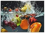 ARTland Spritzschutz Küche aus Alu für Herd Spüle 70x50 cm (BxH) Küchenrückwand mit Motiv Essen Obst Früchte unter Wasser Erbeeren Trauben Orange S6JP