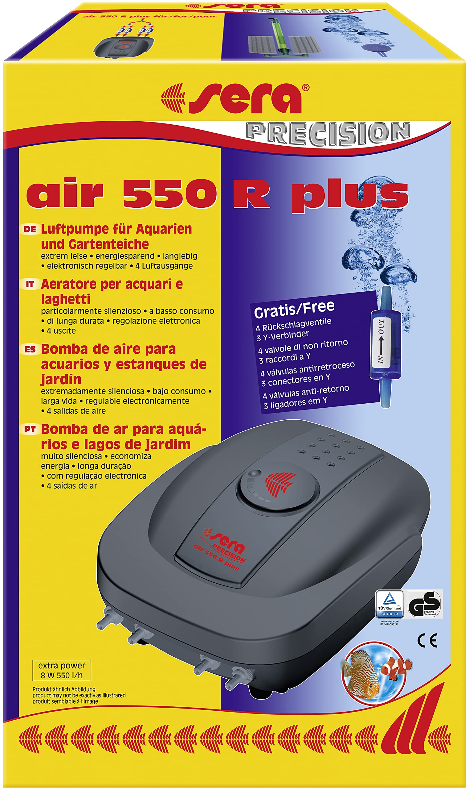 sera 8816 air 550 R Plus - Luftpumpe für mittelgroße, große Aquarien,und Teiche – – Elektronische Regelung, Weiß