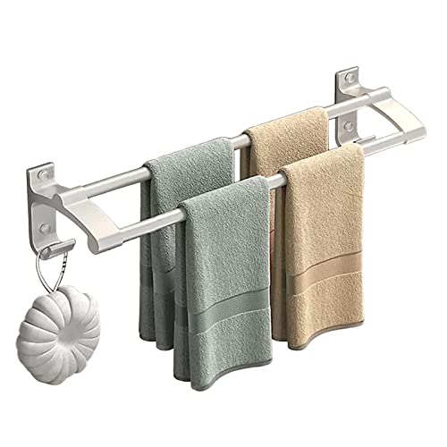 Fbrerurt Handtuchhalter Aluminiumlegierung Handtuchhalter Selbstklebend Handtuchstange Doppelter Ohne Bohren Badetuchhalter für Bad küche Wand,Silber,70CM
